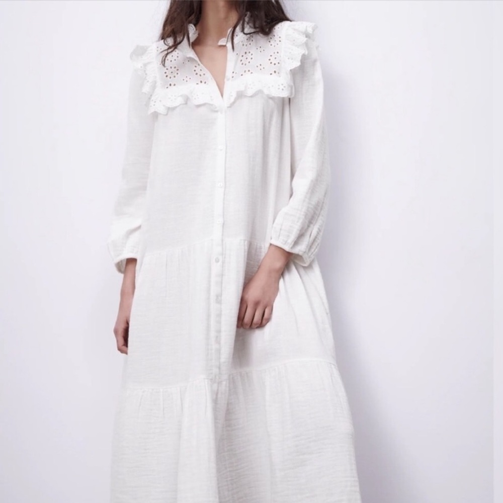Zara cottage-core embroidered maxi dress